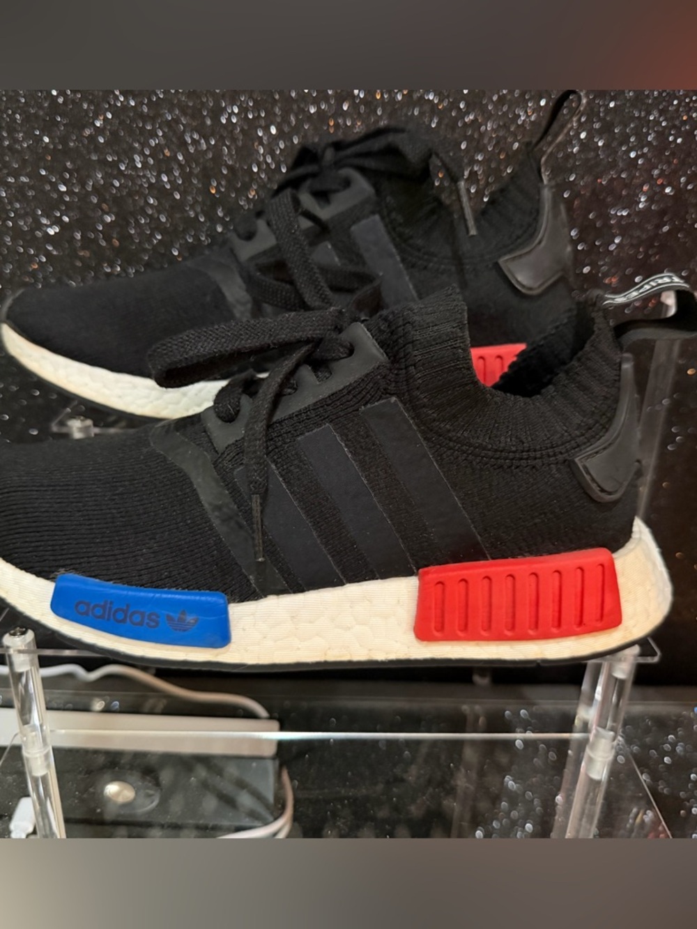 adidas Black NMD R1 Sneakers with Red & Blue Accents